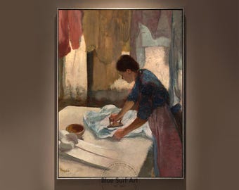 Mujer planchando de Edgar Degas – Óleo sobre lienzo pintado a mano / Arte realista impresionista / Tamaños personalizados