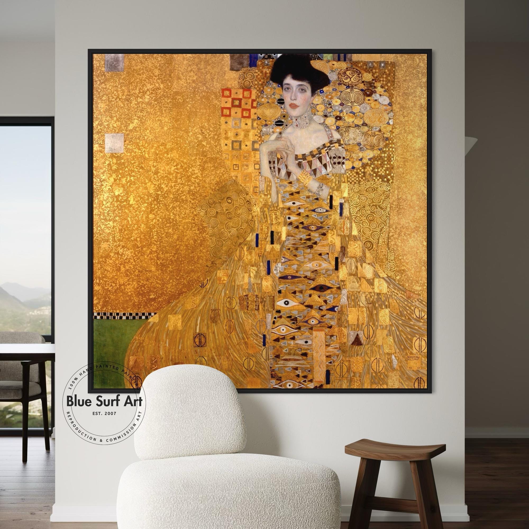 手描きのクリムト作「黄金の女」油絵複製画（キャンバス） - カスタム