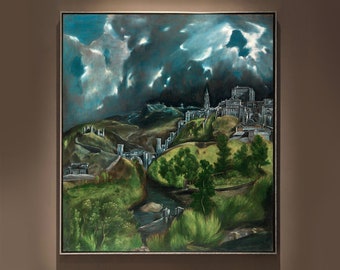 El Greco: View of Toledo Reproduction, Hand-Painted Oil Canvas