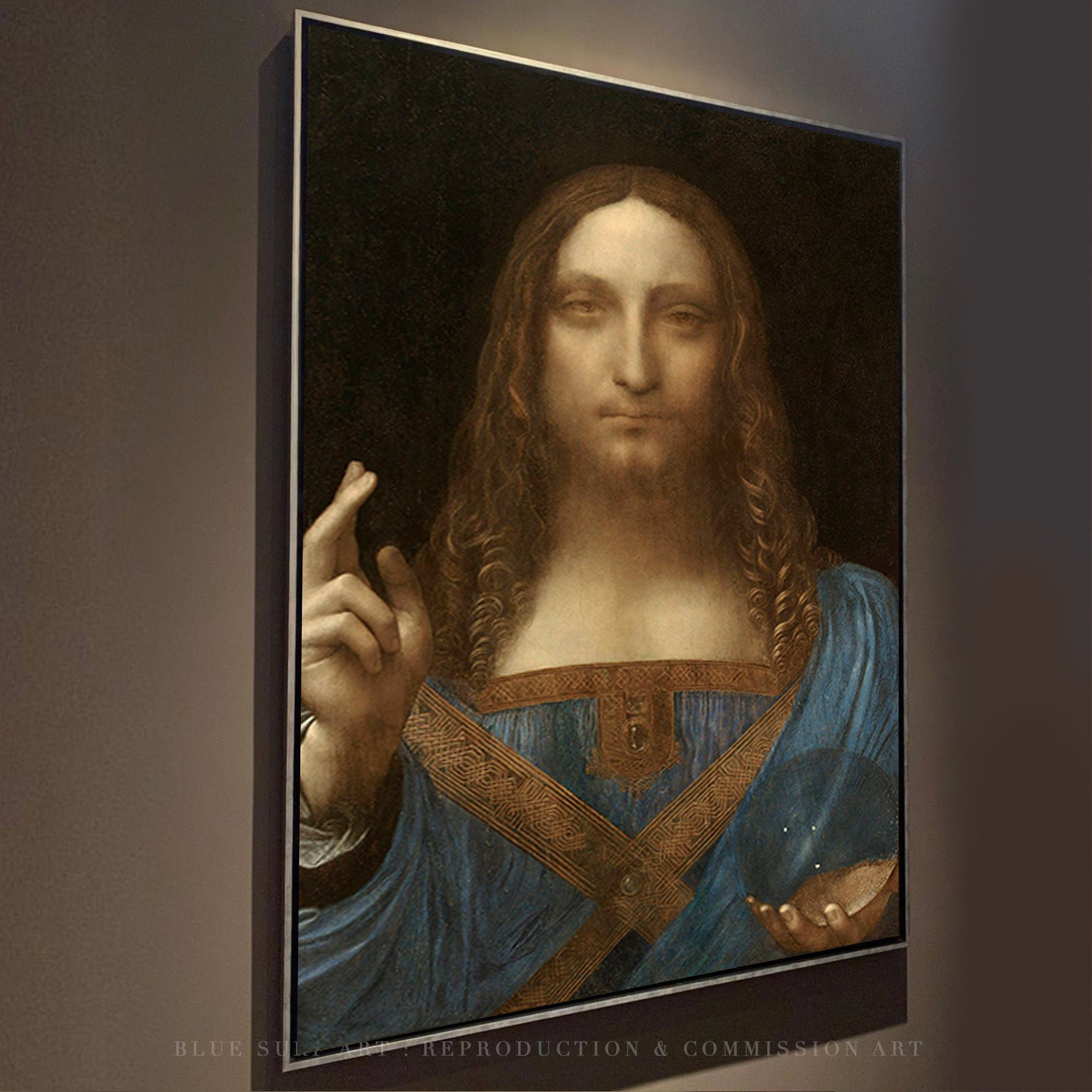 レオナルド・ダ・ヴィンチの「救世主」複製：キャンバスに手描きされた