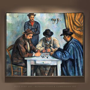 Reproducción al óleo de la obra maestra de Cézanne pintada a mano de Los jugadores de cartas. Lienzos personalizables.
