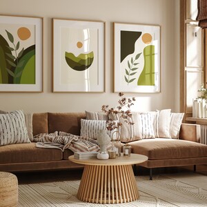 Boho Abstract Wall Art Prints, Boho Wall Decor, Set of 3, Scandi Art, Mid Century, Green, Sage, Pea, Jungle, Boho Art, DIGITAL DOWNLOAD