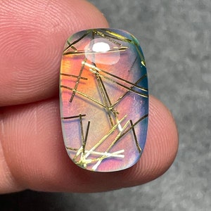 Cushion Shaped Aura Opal Doublet - Golden Rutile In Aurora Opal Doublet - Rutile Quartz In Aura Opal - Golden Rutile In Aura opal Cabochon