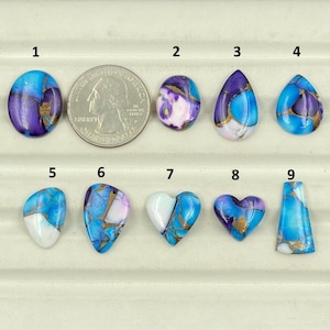 Kingman Purple Ice Blue Turquoise Cabochon with Copper Dahlia Matrix Arizona Gemstone for Jewelry Making, Pendant, Wire Wrap