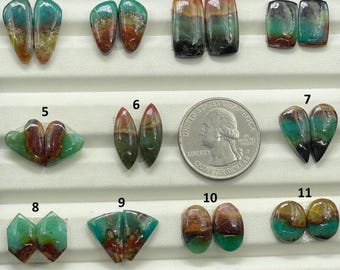 Natural Petrified Wood Opal Pairs Unique Gemstone Cabochons Matched Opal Stones for Jewelry Making