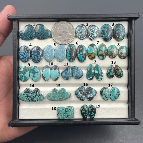 Hubei Turquoise Cabochon Pair Natural Gemstones for Jewelry Making