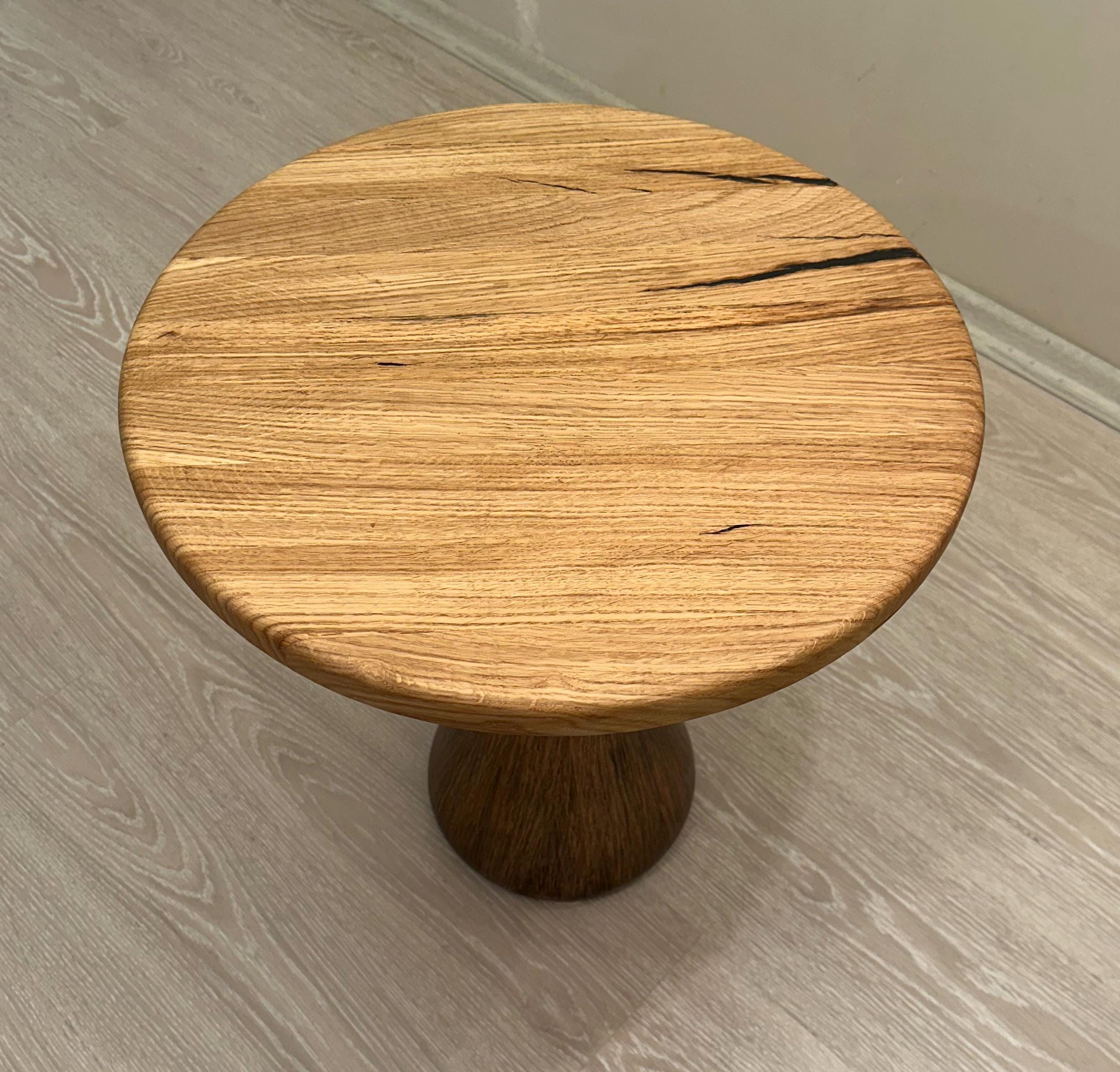 Custom Solid Oak Wood Round Side Table Small Art Table With Interior ...