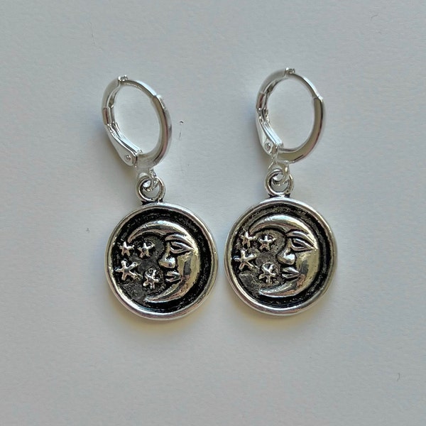 Silver Moon earrings | moon and star earrings | moon face earrings | celestial earrings | Luna earrings | crescent earrings