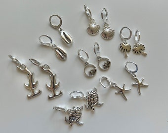 Silver Beachy earrings | shark earrings | turtle earrings | Shell earrings| starfish earrings | Palm tree earrings | wave earrings | beachy
