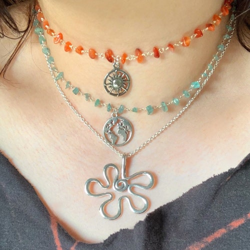 Large Hippie Flower Chain Necklace Hippie Necklace Flower Etsy