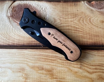 Holz Taschenmesser mit Gravur - Geschenk für Männer