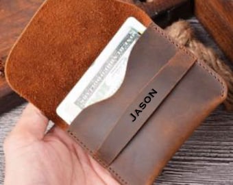 Personalisierte Leder Kartenhalter Brieftasche: Graviertes Bifold Design