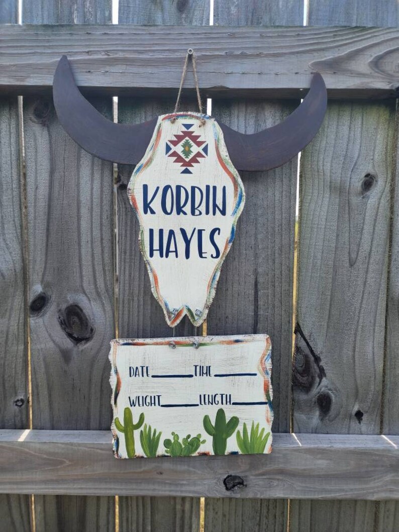 Steer Head Baby Announcement Hospital Door Hanger, Western Door Hanger