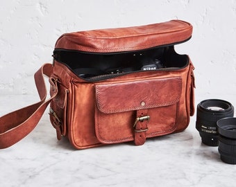 Leather Camera Bag DSLR ,leather Camera Satchel Bag, Leather Shoulder Camera Bag,personalized Leather camera Hand , gift for dad