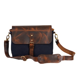 Leather Camera Bag DSLR Leather and Canvas Camera Satchel Bag Leather Shoulder Camera Bag personalized Leather camera bag Christmas Gift