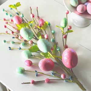 Easter Egg And Berry Spray 27 “L Glittery Egg And Berry Spray In Pastel Pink Mint Blue & Green,Easter Wreath, Easter Pick,