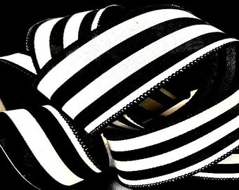 Wire Edged Ribbon,1.5'' ,Black & White Broad Striped Ribbon, Halloween Wreath ,Christmas Wreath, Gift Wrap , Wired Christmas Tree Ribbon,
