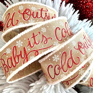 Wire Edged Christmas Ribbon,2.5”,Natural Red Glitter And White Snow Drift Edge,Christmas Snow Theme,Christmas Wreath,Tree Ribbon ,USA Import