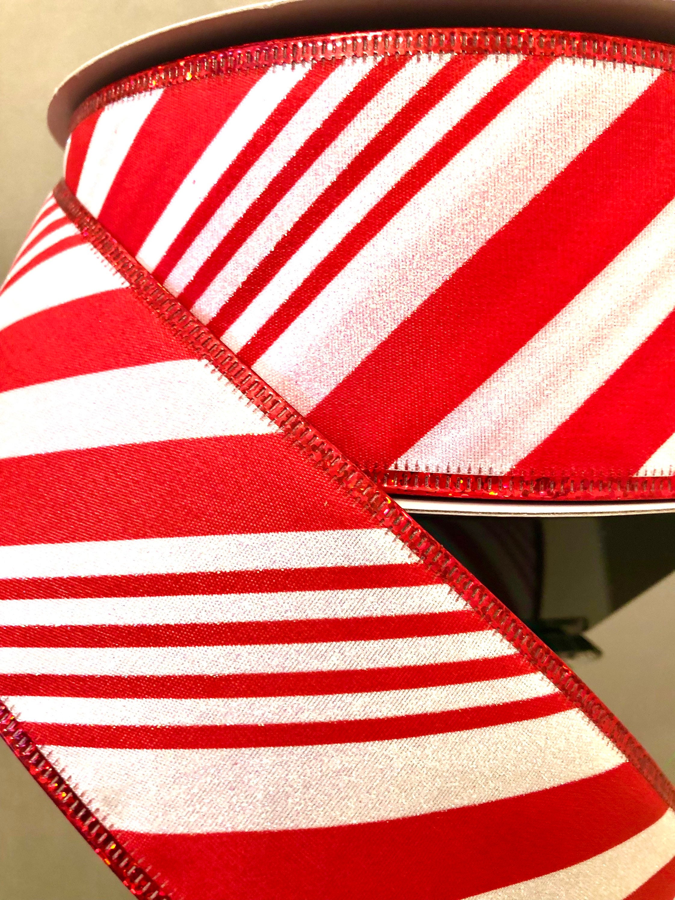 White Red Ruffle Ribbon Wire Edged Ribbon 2.5 Red And White Candy Stripe With | Etsy