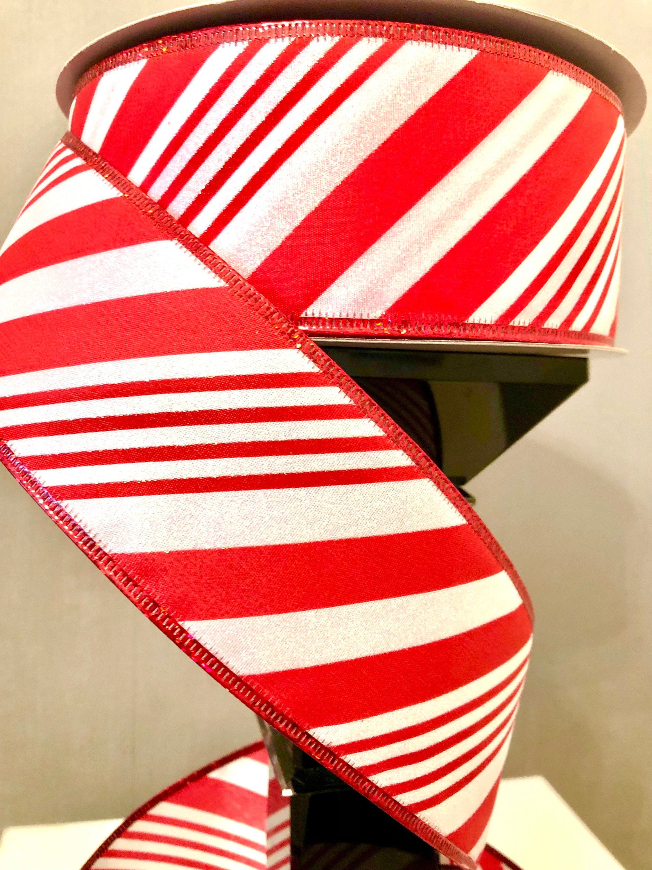 Wire Edged Ribbon 2.5 Red And White Candy Stripe With | Etsy
