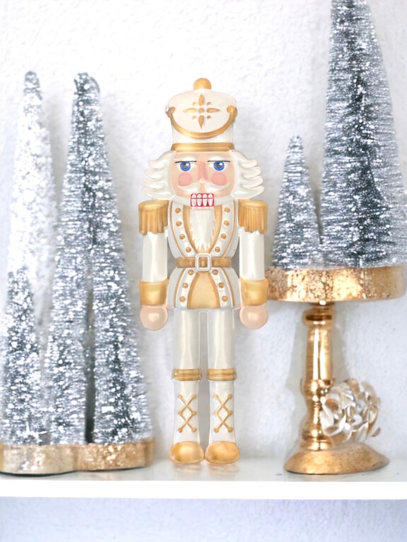 Metal Embossed Nutcracker , 12” X 4'' Warm White & Gold, Christmas
