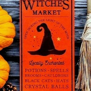 Witches Market Wooden Wreath Attachment - Sign Wall Hanging Plaque 12.5” x 6 “ Perfect for Halloween Witch Projects , FAST DELIVERY