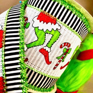Wired Edged Christmas Ribbon , 4”, Green Monster Ribbon in Red Lime White , Christmas Wreath , Christmas Tree Wired Ribbon , USA Import