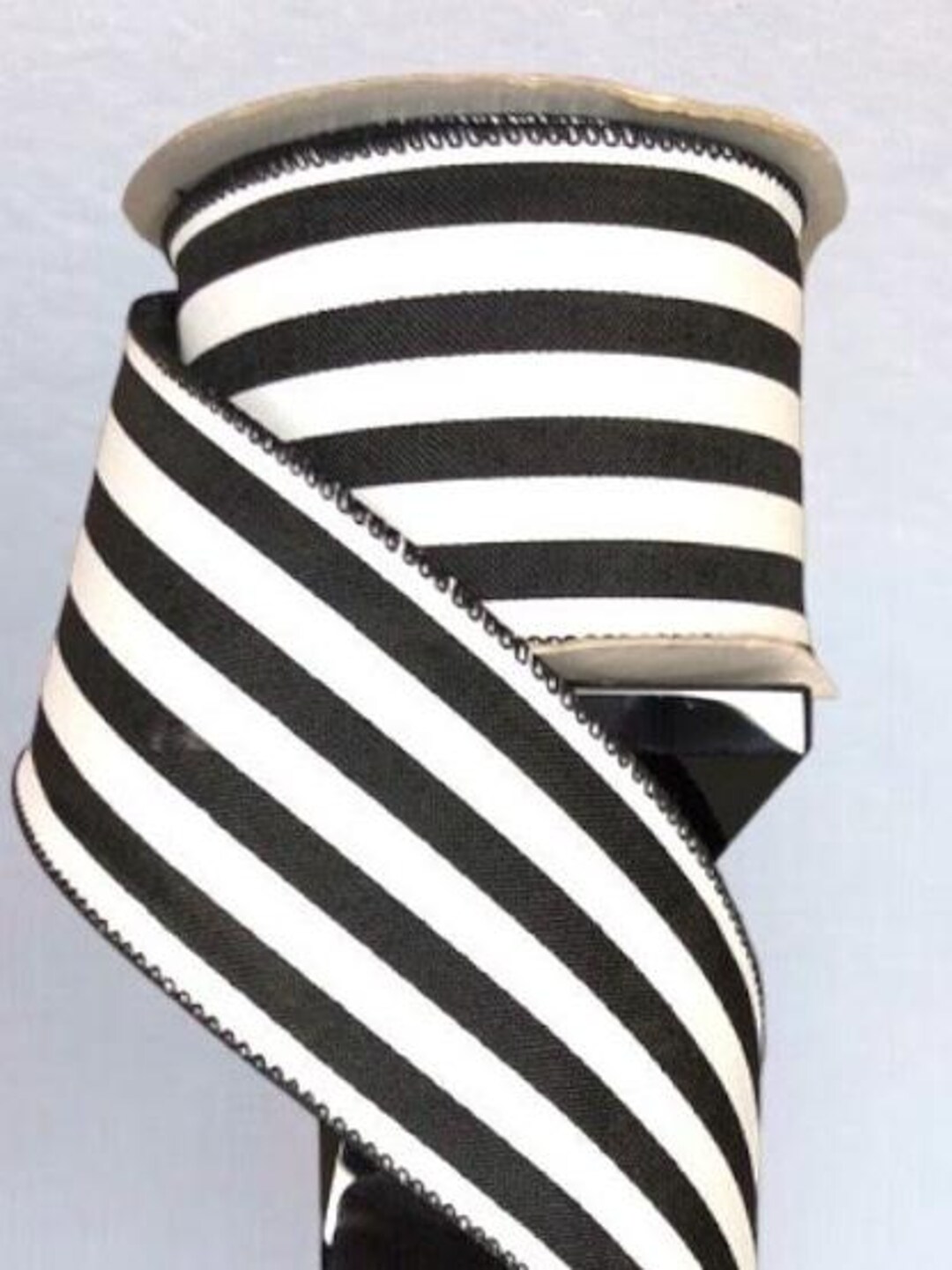 Wire Edged Ribbon , 2.5” W , Black & White Broad Stripe Ribbon ...
