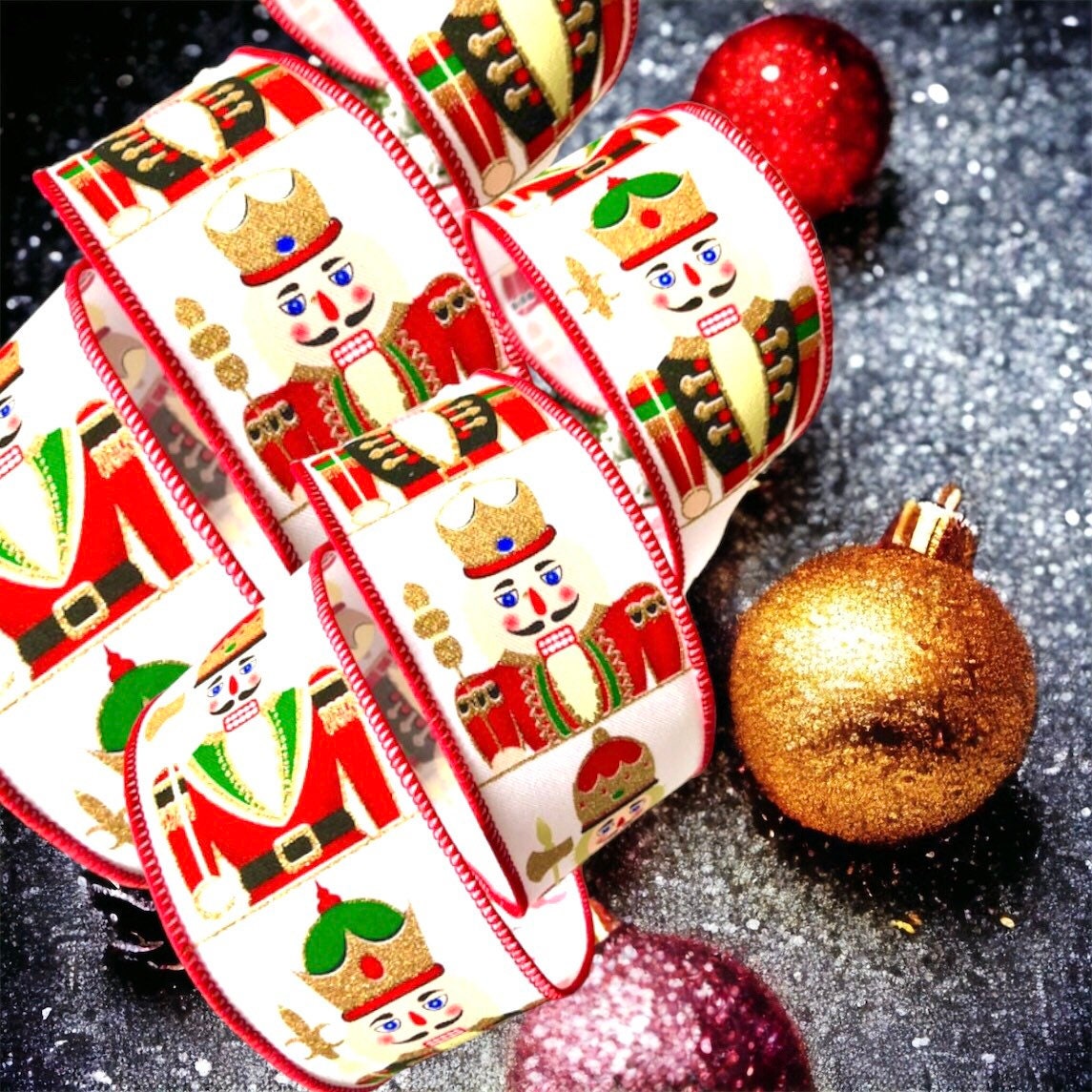 Nutcrakrt Ribbon Wire Edged Nutcracker Ribbon 2.5” , Stunning Nutcracker Ribbon in ...