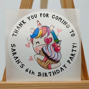 Unicorn Cupcake,Birthday Labels Stickers, Premium Satin Gloss Poly, Celebration, Thanks, Personalized Party Favors, Custom Labels Children&#39;s