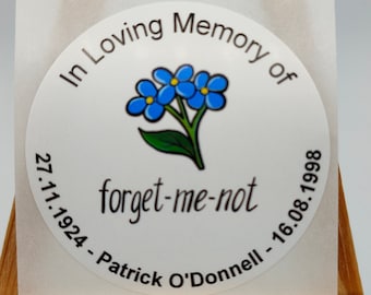 Forget Me Not, In Loving Memory Of, Funeral Stickers, Memorial Stickers, Photo Stickers, Personalised, Custom, Bereavement Stickers, Favours
