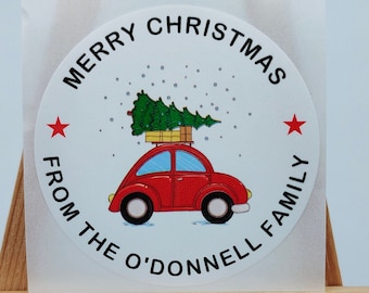 Merry Christmas Xmas Tree Car, Present Stickers, Xmas Labels, Personalised, Gift Seals, Wrapping Seals, Custom Name Sticker Label, Holiday