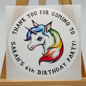 Unicorn Head, Birthday Labels Stickers, Premium Satin Gloss Poly, Celebration, Thanks, Personalized Party Favors, Custom Labels Children&#39;s