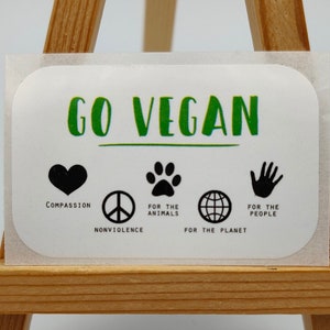 55mm x 35mm Go Vegan Etiketten, Premium Satinglanz Weiß, Lebensmittel, Überzeugungen, Lebensmittelinformationen, Warnhinweise, Nährwertinformationen, Diätetische Etiketten