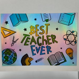 Melhor professor de todos os tempos, adesivos de agradecimento, fim do período, agradecimento ao professor, adesivo holográfico, decalques, adesivos de itens, adesivos de presente