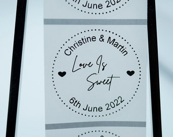 4 Sizes Love Is Sweet Personalised Premium Clear Round Poly Foiled Stickers Custom Foiled Gloss, Wedding Favor, Labels, Sweets and Candy.