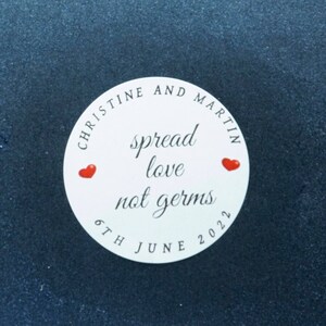 Spread Love Not Germs Wedding Stickers, Etichette personalizzate per regali, inviti, Save The Date e buste, 37mm, 51mm