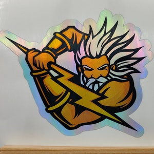 Zeus Greek God, Cute, Warrior, Lightening Bolt, Holographic Sticker, Super Hero's, Decals, Comic Stickers, Film, Laptop, Monitor, Scrapbook