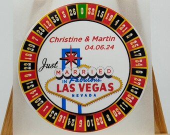 Just Married In Las Vegas, Stickers Labels, Wedding Stickers, Party Stickers, Personalised, Custom, Celebration Labels, Pictures