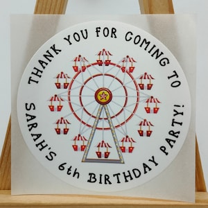 Ruota panoramica, Etichette adesive di compleanno, Bianco Premium Satin Gloss Poly, Celebrazione, Grazie, Personalizzato, Etichette personalizzate, Bomboniere