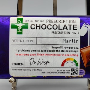 Gepersonaliseerde chocoladereceptetiketstickers, snoep, apotheek, beterschap, opvrolijken, kousvullercadeau, verjaardag, cadeau vader, moeder
