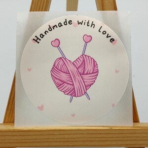 Handmade with Love , Strickgarn, Häkelgarn Aufkleber, Verpackung, Produktaufkleber Siegel, Warenaufkleber, Umschlagsiegel, Verpackungsaufkleber