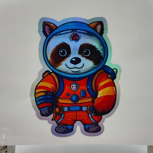 Raton laveur, panda, astronaute, mignon, amusement, animal, autocollant holographique, super héros, décalcomanies, stickers bandes dessinées, film, ordinateur portable, bureau, écran, scrapbooking