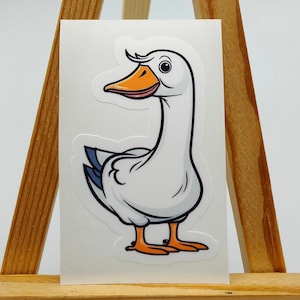 Oie mignonne, rigolote, volière, oiseaux de bande dessinée, oiseaux de dessins animés, décalcomanies holographiques, ordinateur portable, coque de téléphone, PC, autocollants