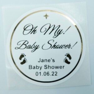 Oh My Baby Shower Autocollant Oh Baby Personnalisé En Feuille de Luxe Sur Un Gloss White / Clear Poly Label Party Favor Décoration, Personnalisé, Faveurs