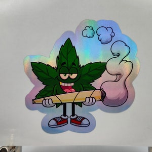 Crazy Marijuana Leaf, Weed Puffing, Smoking Pot, Funny Signs, Office Signs, Door Sign, Prank Joke Sign, Holographic, Decals, Present Label