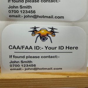 Jeu d'autocollants d'identification de drone, Autocollants d'immatriculation FAA/CAA résistants aux intempéries pour identification, Blanc satiné de qualité supérieure, Personnalisé, Objets trouvés