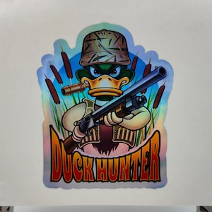 Caçador de pato, pato selvagem, caça, tiro em esportes sangrentos, adesivos para capacete, laptop, engraçado, humorístico, decalque, adesivos holográficos, etiquetas, sátira