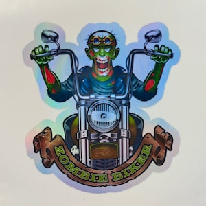 Motard Zombie, Halloween, Effrayant, Apocalypse, Autocollant holographique, Gens morts, Décalcomanies, Stickers, Cyclistes, Étiquettes, Stickers Enfant