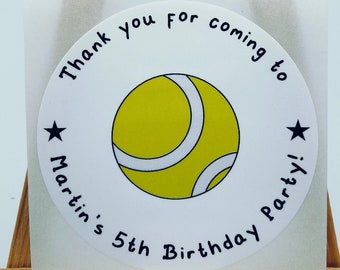 Tennis Birthday Labels Stickers, White Premium Satin Gloss Poly, Celebration, Thanks, Personalised, Custom Labels Children's, Party Favors